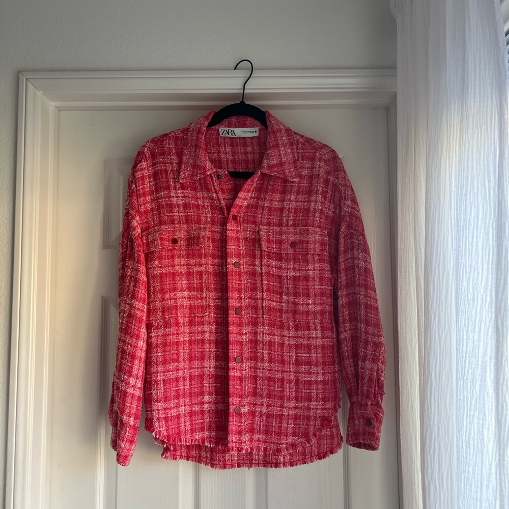 Zara Red Plaid Button-Up Jacket